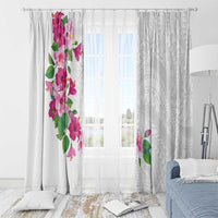 Hawaiian Hibiscus and Art Polynesian Tattoo Window Curtain White Color