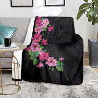 Hawaiian Hibiscus and Art Polynesian Tattoo Blanket Black Color