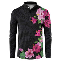 Hawaiian Hibiscus and Art Polynesian Tattoo Button Sweatshirt Black Color LT03 Black - Polynesian Pride