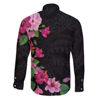 Hawaiian Hibiscus and Art Polynesian Tattoo Family Matching Short Sleeve Bodycon Dress and Hawaiian Shirt Black Color LT03 - Polynesian Pride