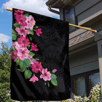 Hawaiian Hibiscus and Art Polynesian Tattoo Garden Flag Black Color