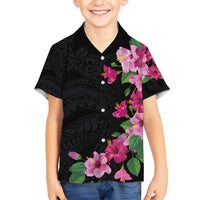 Hawaiian Hibiscus and Art Polynesian Tattoo Kid Hawaiian Shirt Black Color LT03 Kid Black - Polynesian Pride