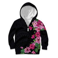 Hawaiian Hibiscus and Art Polynesian Tattoo Kid Hoodie Black Color