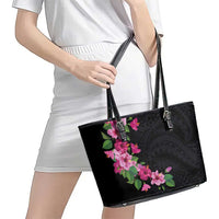 Hawaiian Hibiscus and Art Polynesian Tattoo Leather Tote Bag Black Color LT03 - Polynesian Pride