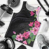 Hawaiian Hibiscus and Art Polynesian Tattoo Men Tank Top Black Color