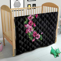 Hawaiian Hibiscus and Art Polynesian Tattoo Quilt Black Color