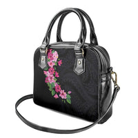 Hawaiian Hibiscus and Art Polynesian Tattoo Shoulder Handbag Black Color