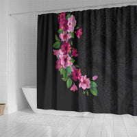 Hawaiian Hibiscus and Art Polynesian Tattoo Shower Curtain Black Color LT03 - Polynesian Pride