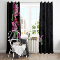 Hawaiian Hibiscus and Art Polynesian Tattoo Window Curtain Black Color