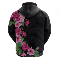 Hawaiian Hibiscus and Art Polynesian Tattoo Zip Hoodie Black Color