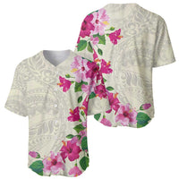 Hawaiian Hibiscus and Art Polynesian Tattoo Baseball Jersey Beige Color