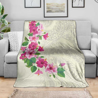 Hawaiian Hibiscus and Art Polynesian Tattoo Blanket Beige Color