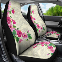 Hawaiian Hibiscus and Art Polynesian Tattoo Car Seat Cover Beige Color