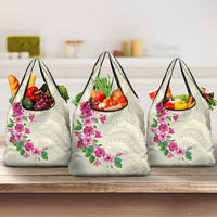 Hawaiian Hibiscus and Art Polynesian Tattoo Grocery Bag Beige Color