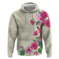 Hawaiian Hibiscus and Art Polynesian Tattoo Hoodie Beige Color