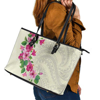 Hawaiian Hibiscus and Art Polynesian Tattoo Leather Tote Bag Beige Color LT03 - Polynesian Pride