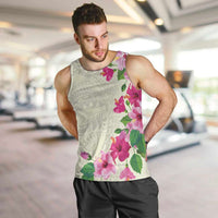 Hawaiian Hibiscus and Art Polynesian Tattoo Men Tank Top Beige Color