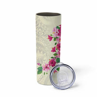 Hawaiian Hibiscus and Art Polynesian Tattoo Skinny Tumbler Beige Color