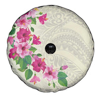 Hawaiian Hibiscus and Art Polynesian Tattoo Spare Tire Cover Beige Color