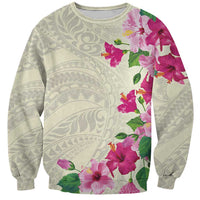 Hawaiian Hibiscus and Art Polynesian Tattoo Sweatshirt Beige Color