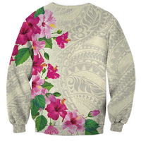 Hawaiian Hibiscus and Art Polynesian Tattoo Sweatshirt Beige Color