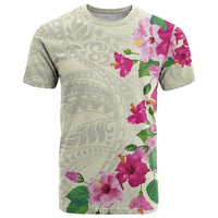 Hawaiian Hibiscus and Art Polynesian Tattoo T Shirt Beige Color