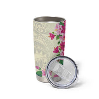 Hawaiian Hibiscus and Art Polynesian Tattoo Tumbler Cup Beige Color