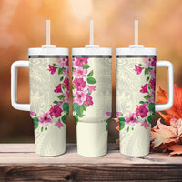 Hawaiian Hibiscus and Art Polynesian Tattoo Tumbler With Handle Beige Color