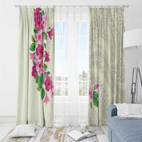 Hawaiian Hibiscus and Art Polynesian Tattoo Window Curtain Beige Color