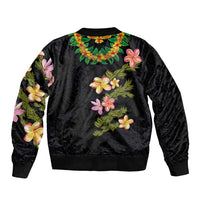 Hawaiian Lei Plumeria and Tropical Leaves Bomber Jacket Watercolor Style LT03 - Polynesian Pride