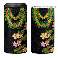 Hawaiian Lei Plumeria and Tropical Leaves 4 in 1 Can Cooler Tumbler Watercolor Style