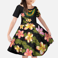 Hawaiian Lei Plumeria and Tropical Leaves Family Matching Long Sleeve Bodycon Dress and Hawaiian Shirt Watercolor Style