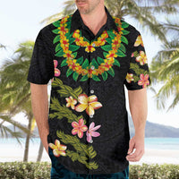 Hawaiian Lei Plumeria and Tropical Leaves Hawaiian Shirt Watercolor Style