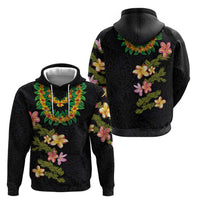Hawaiian Lei Plumeria and Tropical Leaves Hoodie Watercolor Style