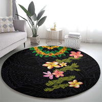 Hawaiian Lei Plumeria and Tropical Leaves Round Carpet Watercolor Style LT03 - Polynesian Pride