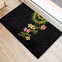 Hawaiian Lei Plumeria and Tropical Leaves Rubber Doormat Watercolor Style