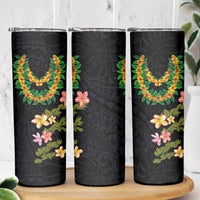 Hawaiian Lei Plumeria and Tropical Leaves Skinny Tumbler Watercolor Style