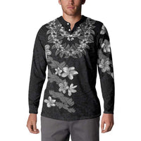 Hawaiian Lei Plumeria and Tropical Leaves Button Sweatshirt Watercolor Style-Grayscale