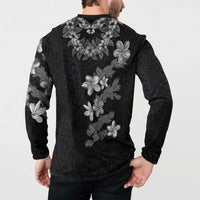 Hawaiian Lei Plumeria and Tropical Leaves Button Sweatshirt Watercolor Style-Grayscale