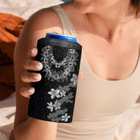 Hawaiian Lei Plumeria and Tropical Leaves 4 in 1 Can Cooler Tumbler Watercolor Style-Grayscale
