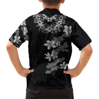 Hawaiian Lei Plumeria and Tropical Leaves Kid Hawaiian Shirt Watercolor Style-Grayscale LT03 - Polynesian Pride