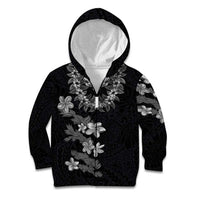 Hawaiian Lei Plumeria and Tropical Leaves Kid Hoodie Watercolor Style-Grayscale