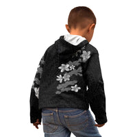 Hawaiian Lei Plumeria and Tropical Leaves Kid Hoodie Watercolor Style-Grayscale