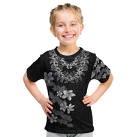 Hawaiian Lei Plumeria and Tropical Leaves Kid T Shirt Watercolor Style-Grayscale