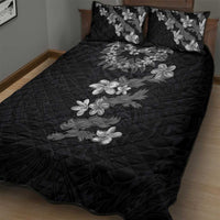 Hawaiian Lei Plumeria and Tropical Leaves Quilt Bed Set Watercolor Style-Grayscale