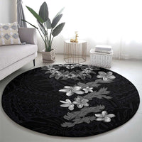 Hawaiian Lei Plumeria and Tropical Leaves Round Carpet Watercolor Style-Grayscale LT03 - Polynesian Pride