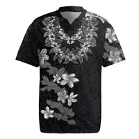 Hawaiian Lei Plumeria and Tropical Leaves Rugby Jersey Watercolor Style-Grayscale