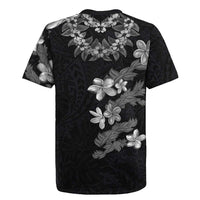 Hawaiian Lei Plumeria and Tropical Leaves Rugby Jersey Watercolor Style-Grayscale