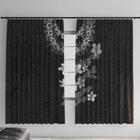 Hawaiian Lei Plumeria and Tropical Leaves Window Curtain Watercolor Style-Grayscale LT03 With Hooks Black - Polynesian Pride