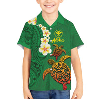 Hawaii Turtle Plumeria Flower Kid Hawaiian Shirt Polynesian Pattern Green Color LT03 Kid Green - Polynesian Pride